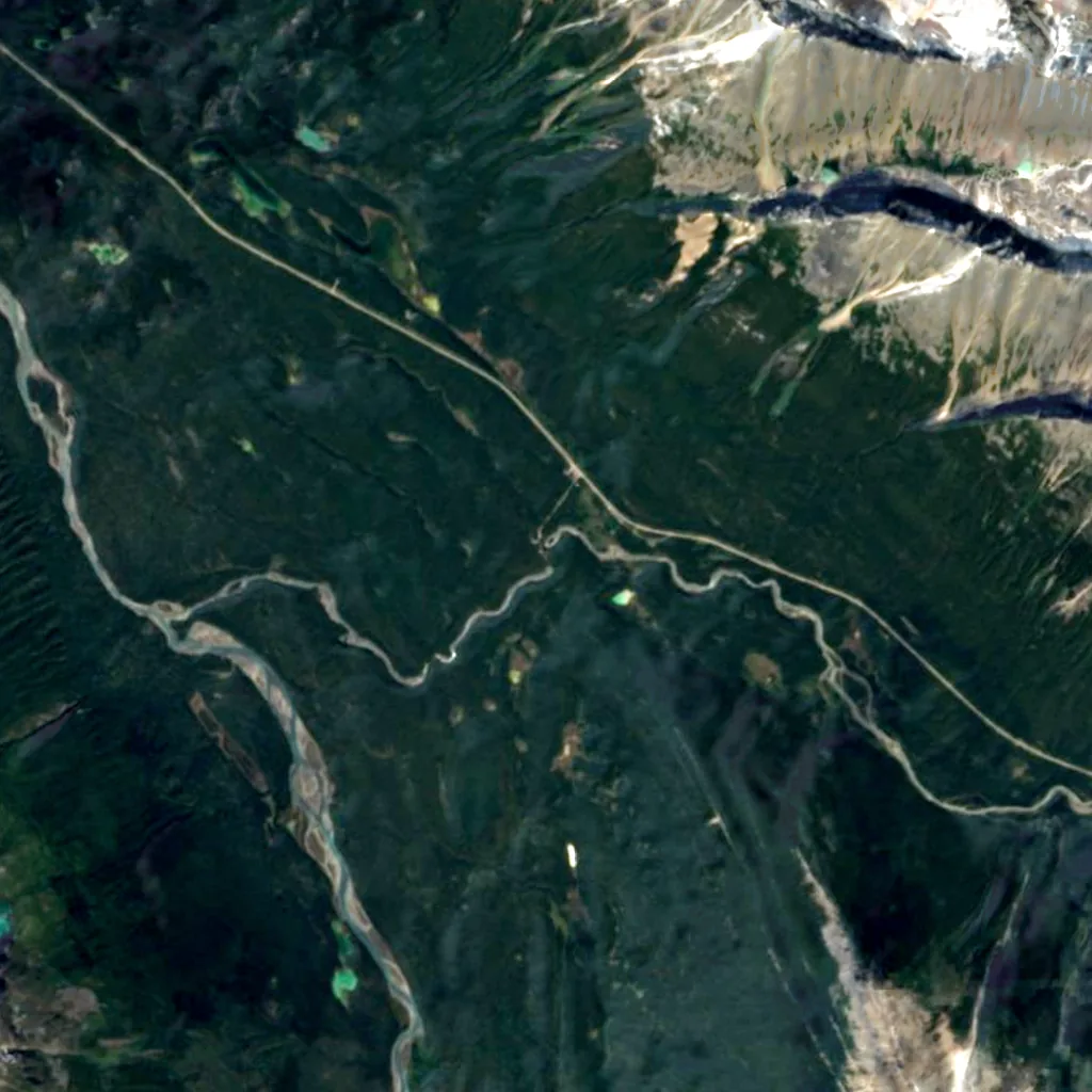 Sunwapta Falls seen from above (Sentinel-2)