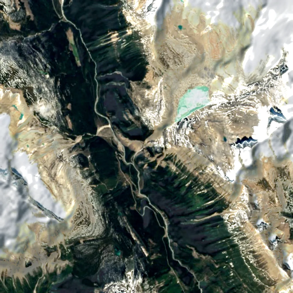 Takakkaw Falls seen from above (Sentinel-2)