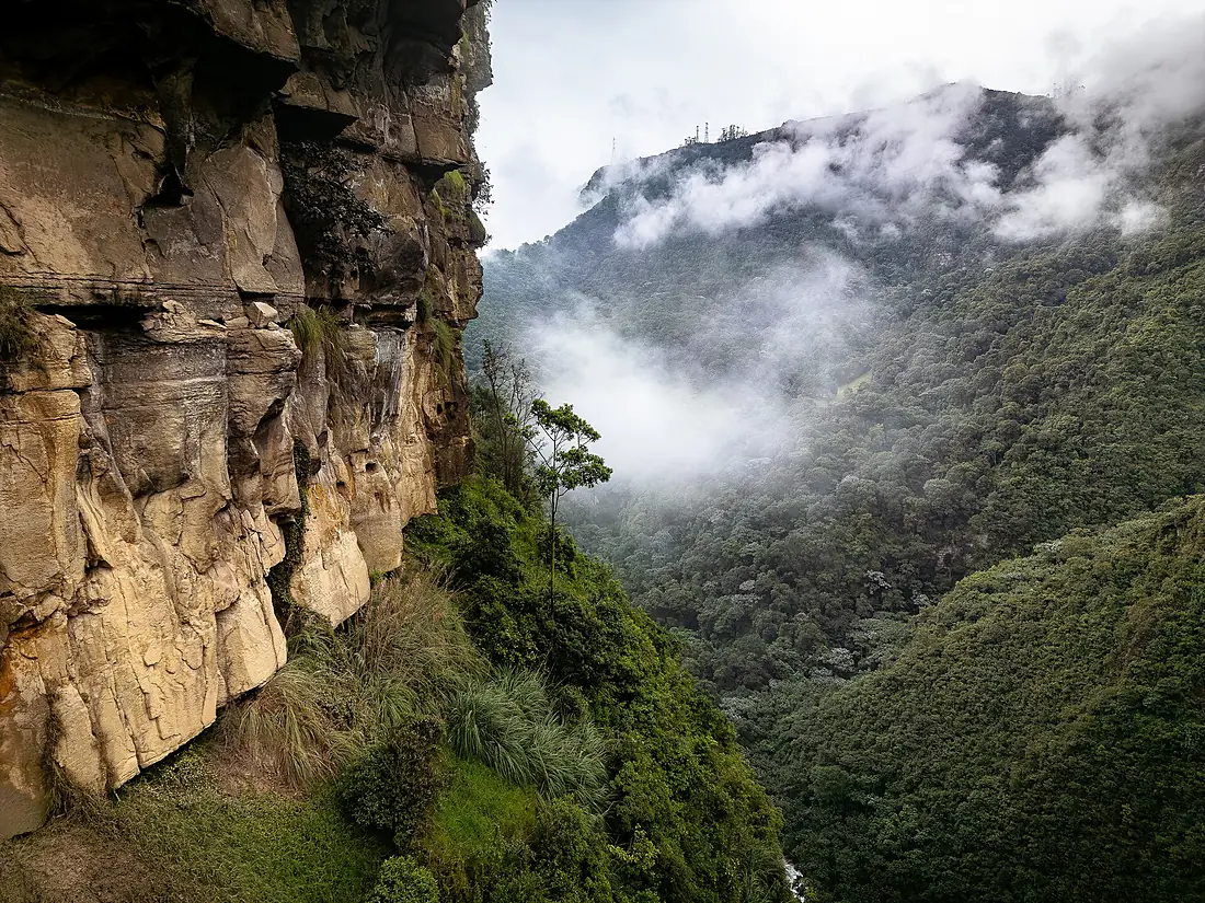 Acantilados y bosque de niebla en el cañón del Tequendama