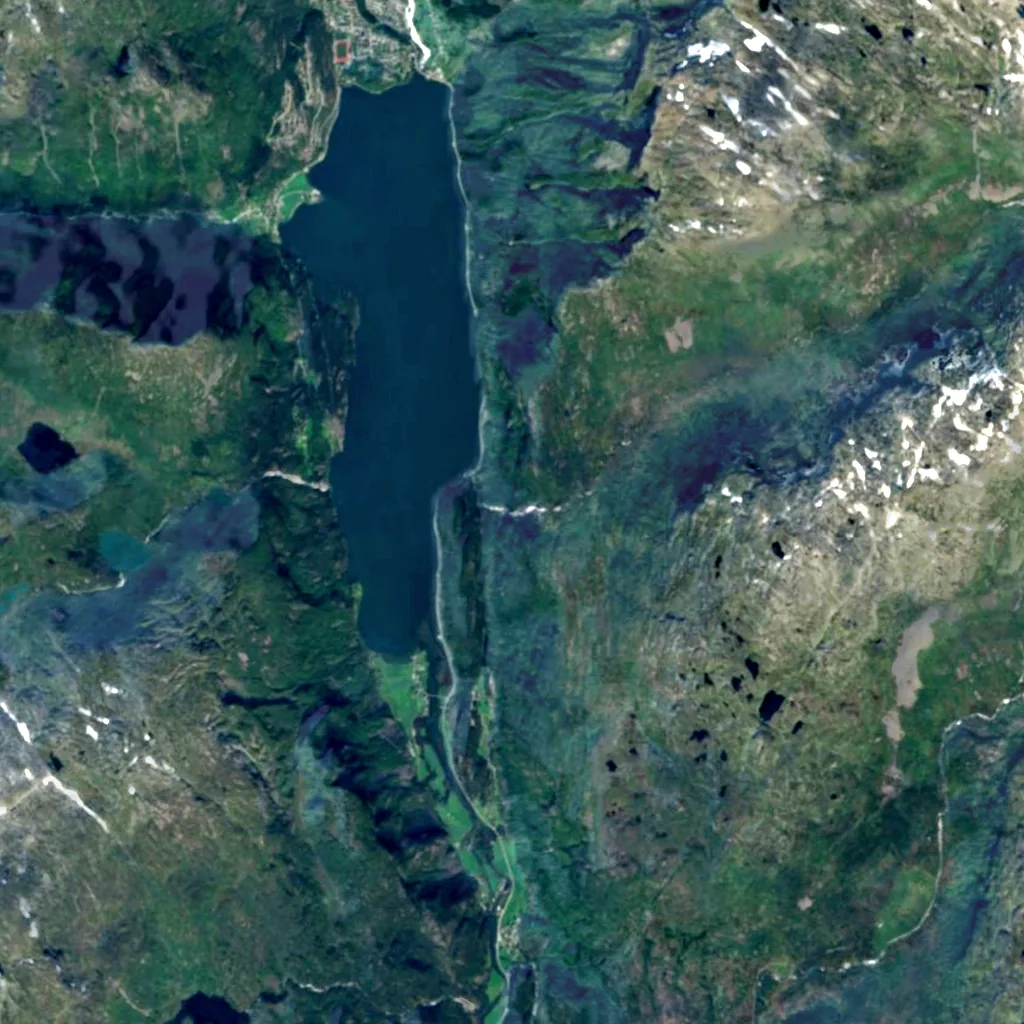 Tjørnadalsfossen seen from above (Sentinel-2)