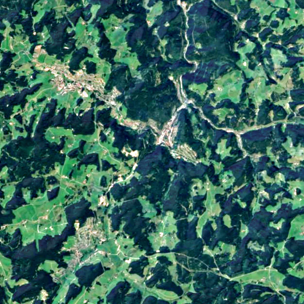 Triberg Waterfalls seen from above (Sentinel-2)