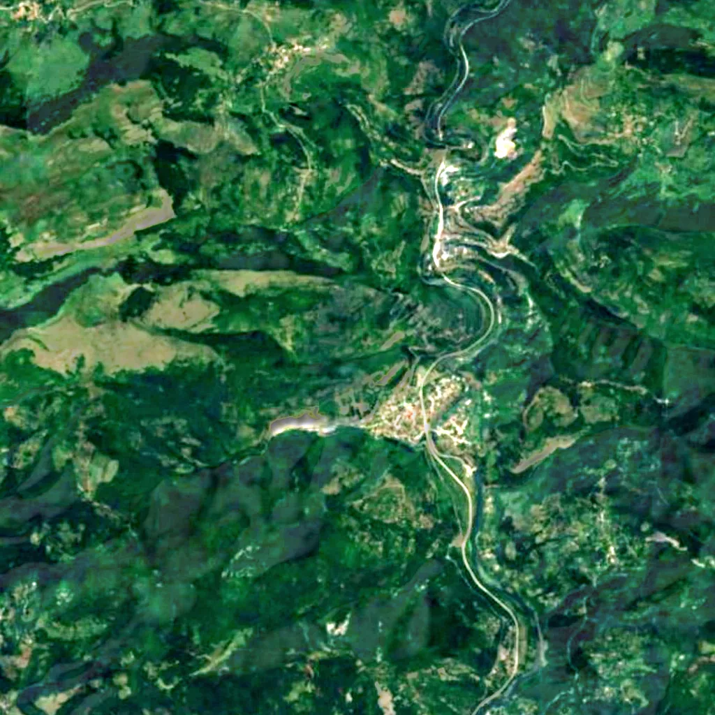 Tserovo Waterfall seen from above (Sentinel-2)