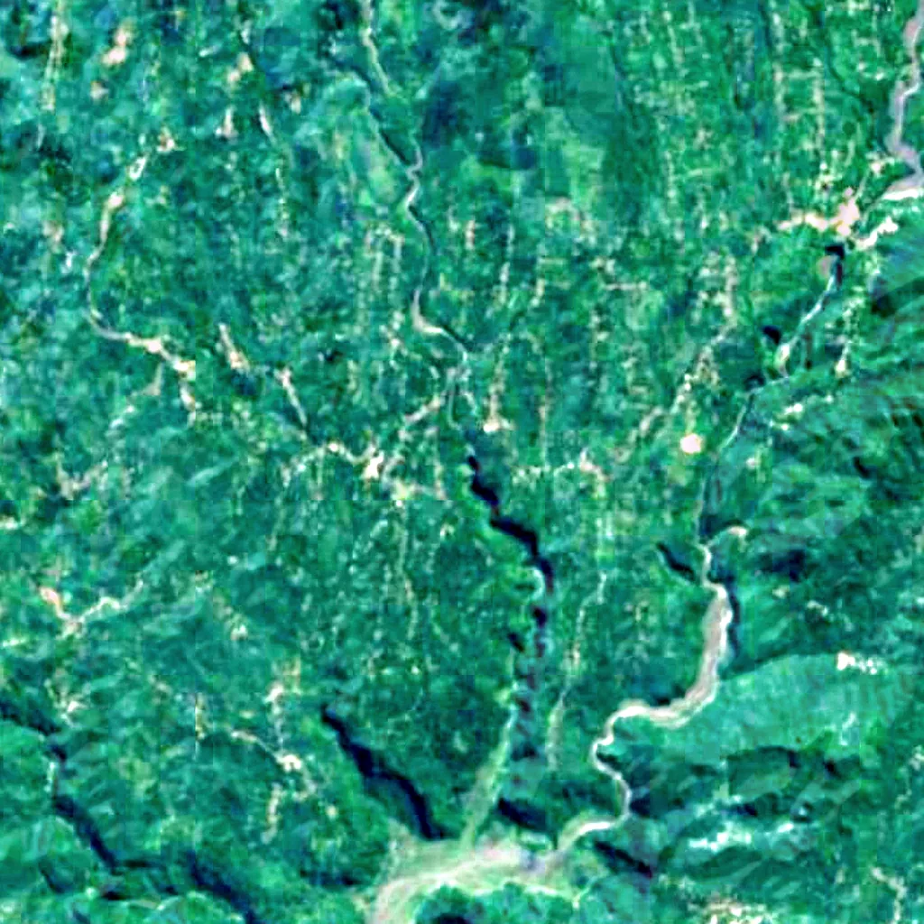 Tumpak Sewu Waterfalls seen from above (Sentinel-2)