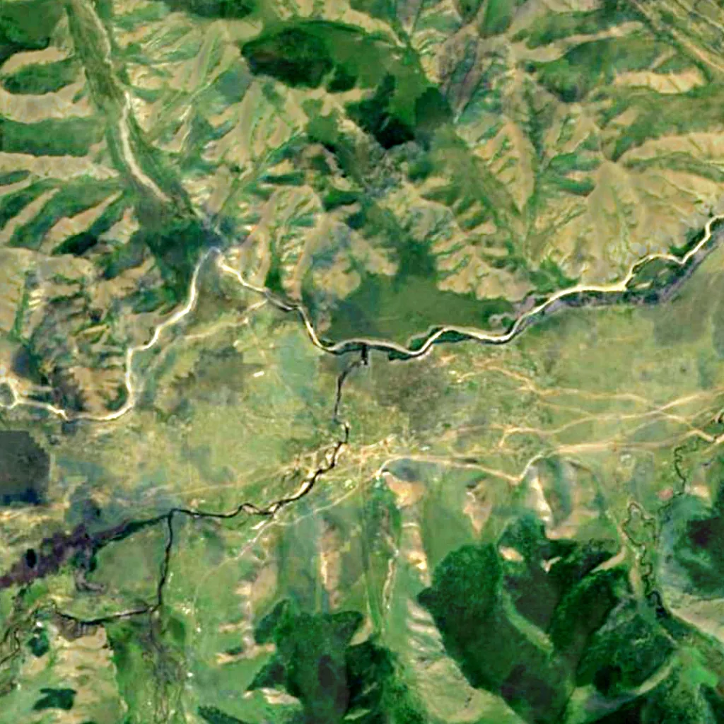 Ulaan Tsutgalan Waterfall seen from above (Sentinel-2)