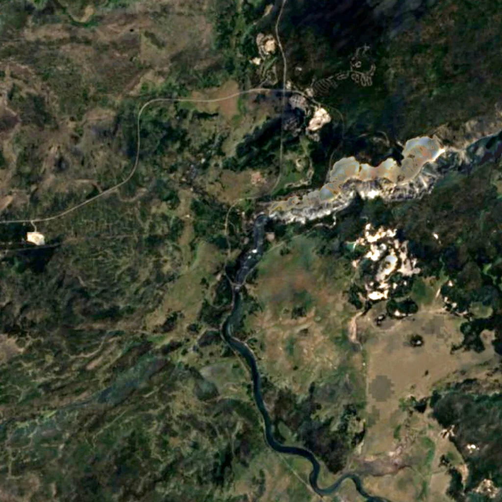 Upper Falls of the Yellowstone River seen from above (Sentinel-2)