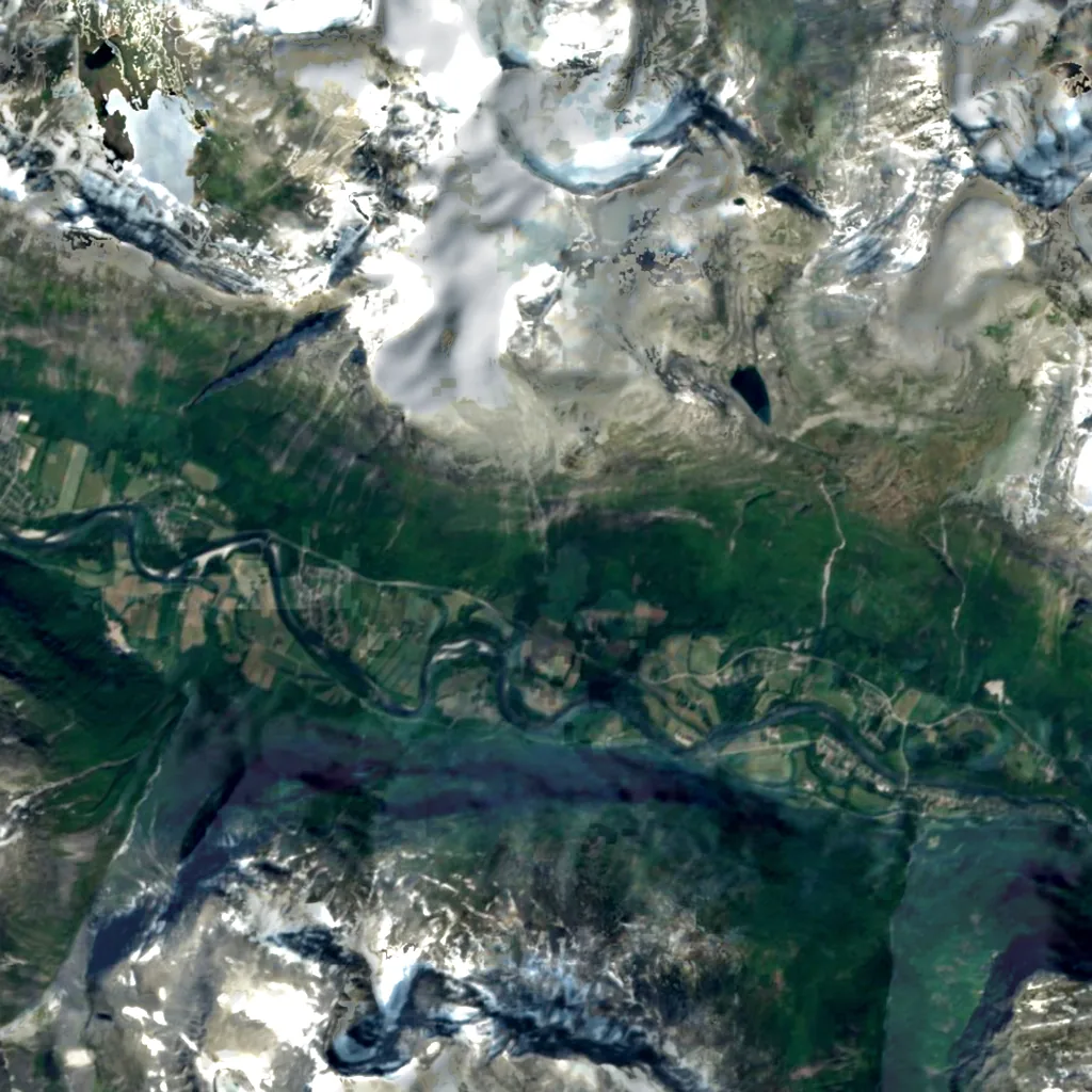 Vinnufossen seen from above (Sentinel-2)