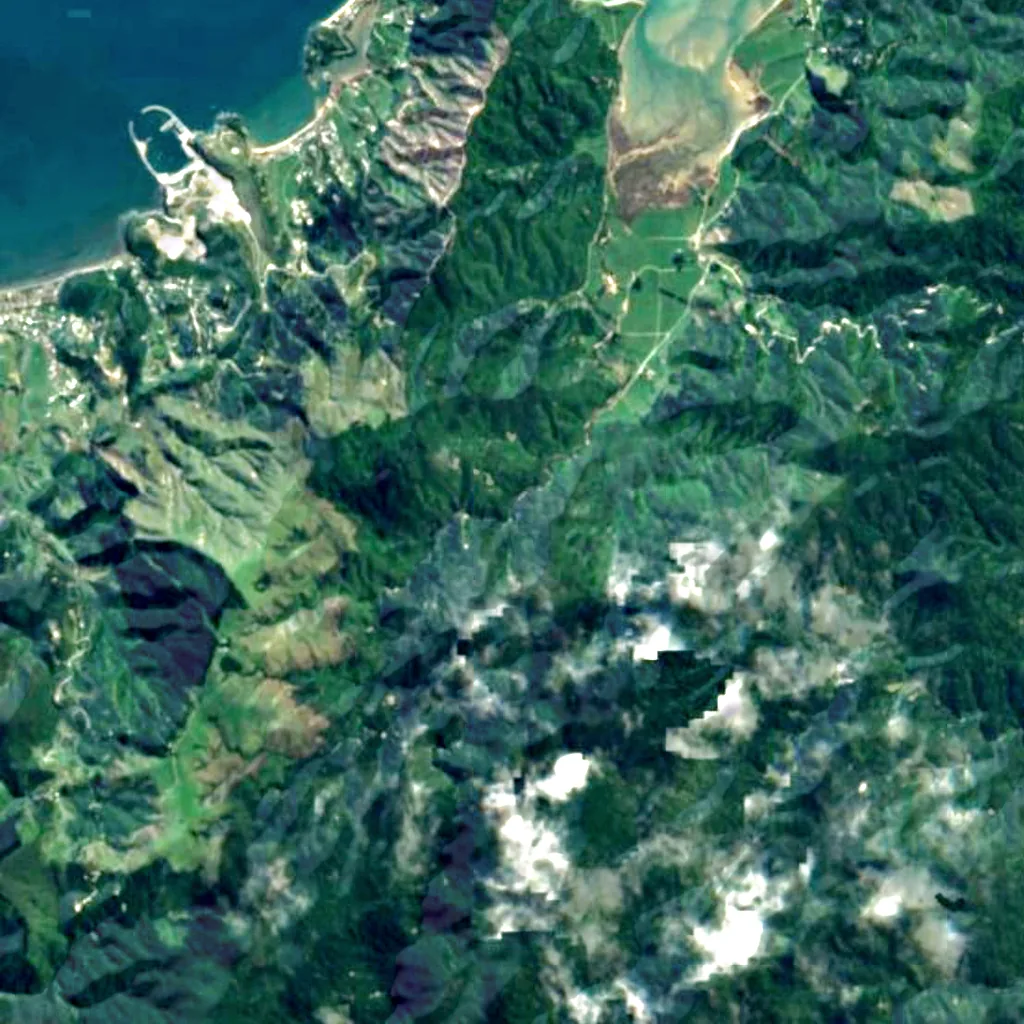 Wainui Falls seen from above (Sentinel-2)