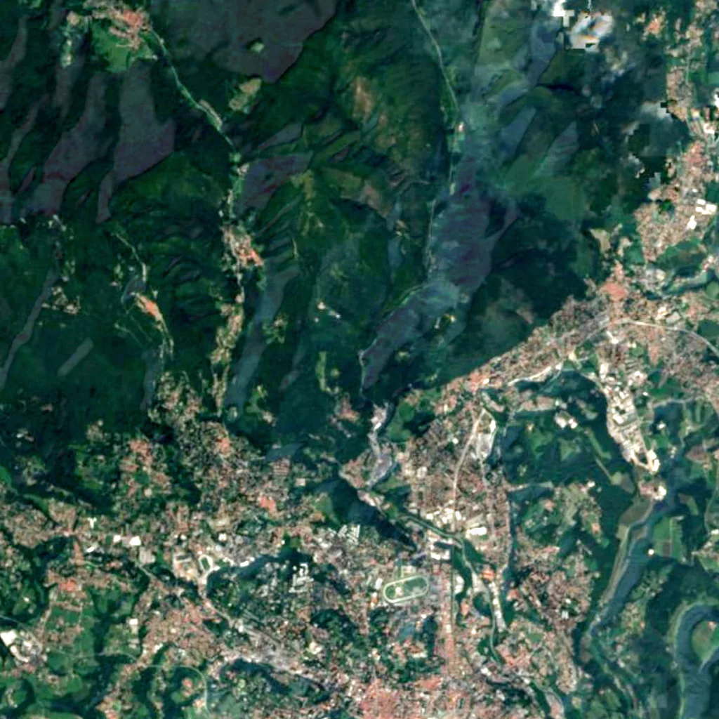 Waterfall of Valganna seen from above (Sentinel-2)