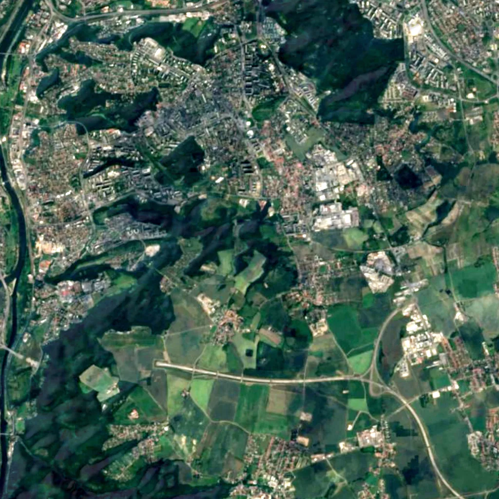 Waterfalls in Modřanská rokle seen from above (Sentinel-2)