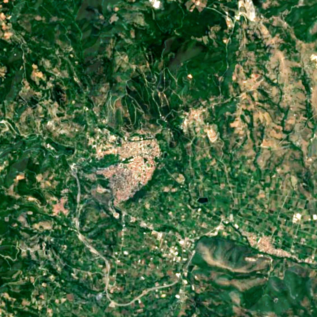 Waterfalls Park, Edessa seen from above (Sentinel-2)