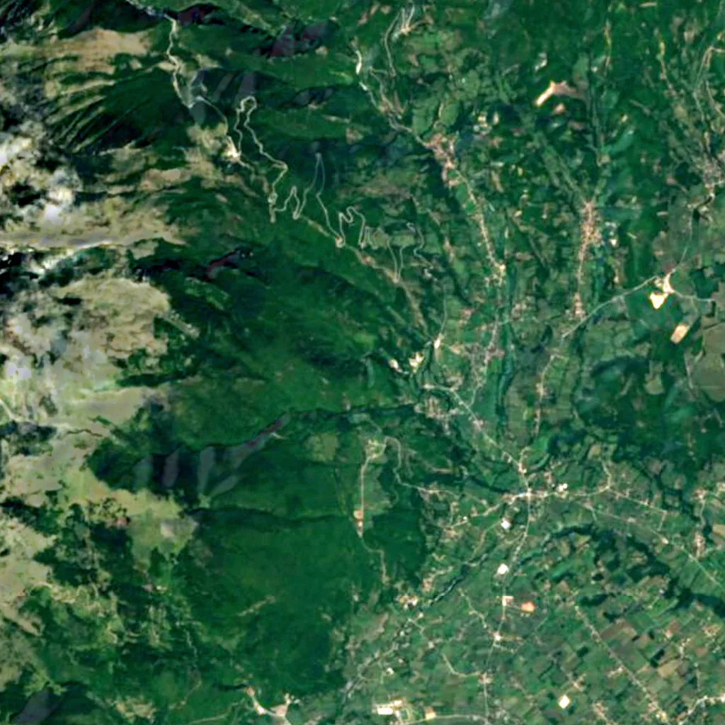 White Drin Waterfall seen from above (Sentinel-2)
