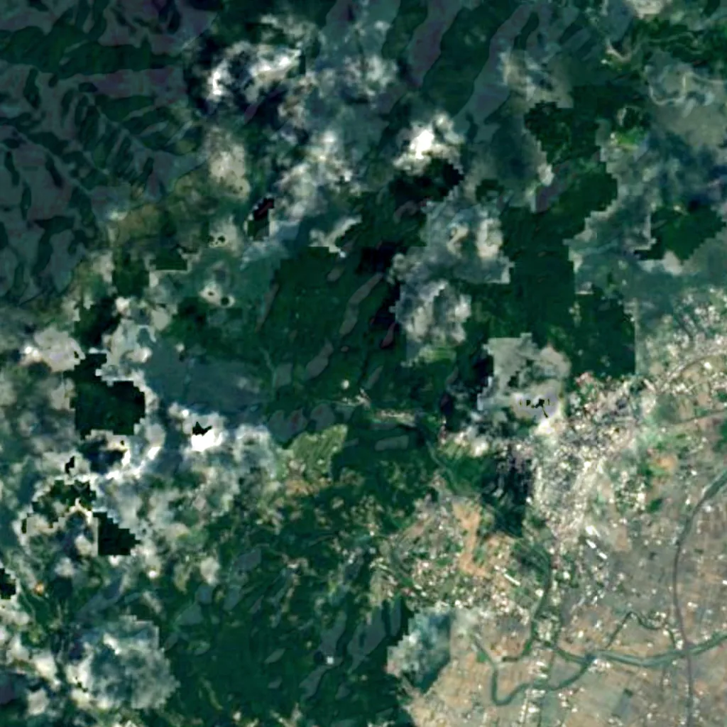 Wufengqi Waterfall seen from above (Sentinel-2)