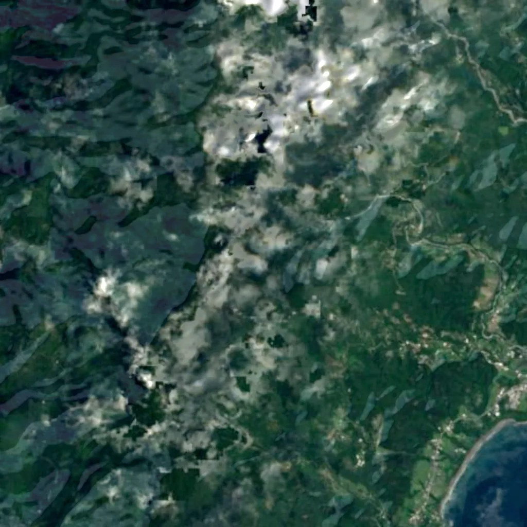 Xingang Waterfall seen from above (Sentinel-2)