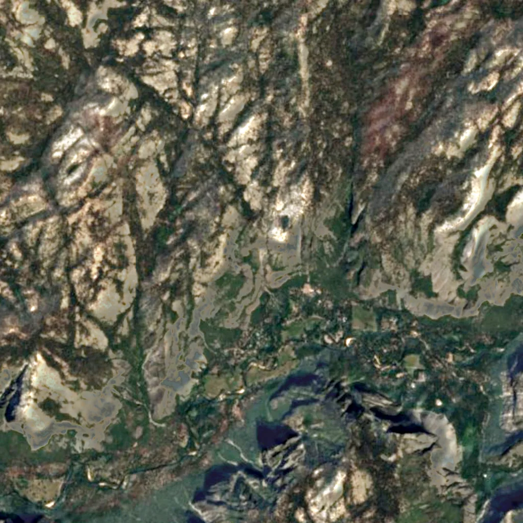 Yosemite Falls seen from above (Sentinel-2)